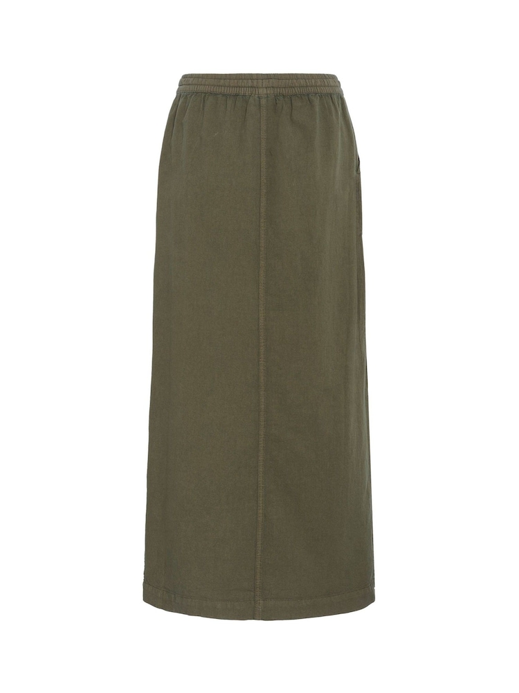 Kaffe Green KAnaya Elastic Waist Pockets Maxi 100% Cotton Skirt - Image 2 of 2