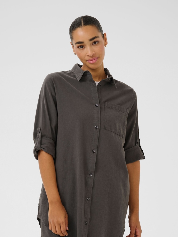 Kaffe Oversized Grey KAnaya Tunic 100% Cotton Shirt - Image 3 of 6