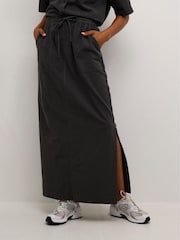 Kaffe Grey KAnaya Elastic Waist Pockets Maxi 100% Cotton Skirt - Image 1 of 4