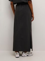 Kaffe Grey KAnaya Elastic Waist Pockets Maxi 100% Cotton Skirt - Image 2 of 4