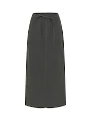Kaffe Grey KAnaya Elastic Waist Pockets Maxi 100% Cotton Skirt - Image 3 of 4