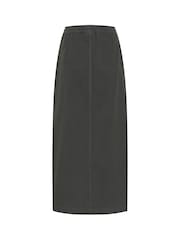 Kaffe Grey KAnaya Elastic Waist Pockets Maxi 100% Cotton Skirt - Image 4 of 4