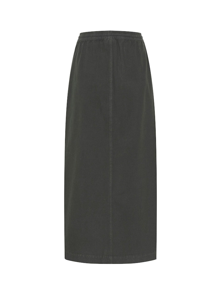 Kaffe Grey KAnaya Elastic Waist Pockets Maxi 100% Cotton Skirt - Image 4 of 4