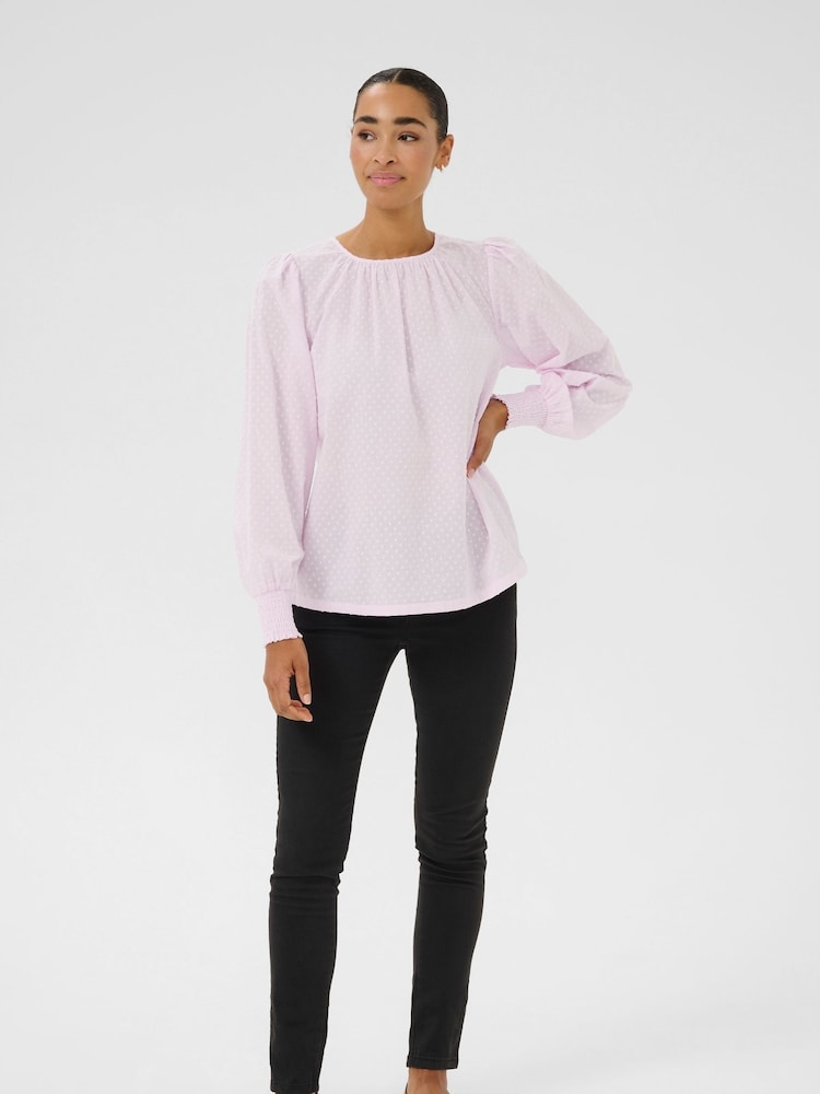 Kaffe Pink KAroca Long Sleeve Swiss Dot 100% Cotton Blouse - Image 1 of 5