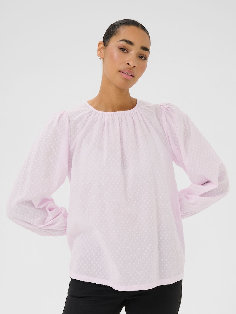 Kaffe Pink KAroca Long Sleeve Swiss Dot 100% Cotton Blouse - Image 2 of 5
