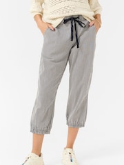 Kaffe KAnaya Striped Cropped Capri 100% Cotton Black Trousers - Image 1 of 6