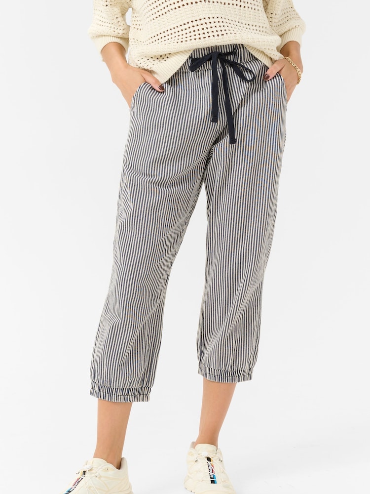 Kaffe KAnaya Striped Cropped Capri 100% Cotton Black Trousers - Image 1 of 6