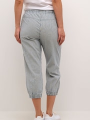 Kaffe KAnaya Striped Cropped Capri 100% Cotton Black Trousers - Image 2 of 6