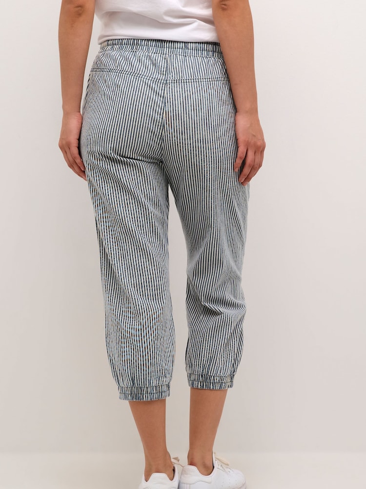 Kaffe KAnaya Striped Cropped Capri 100% Cotton Black Trousers - Image 2 of 6