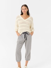 Kaffe KAnaya Striped Cropped Capri 100% Cotton Black Trousers - Image 3 of 6