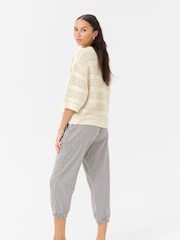 Kaffe KAnaya Striped Cropped Capri 100% Cotton Black Trousers - Image 4 of 6