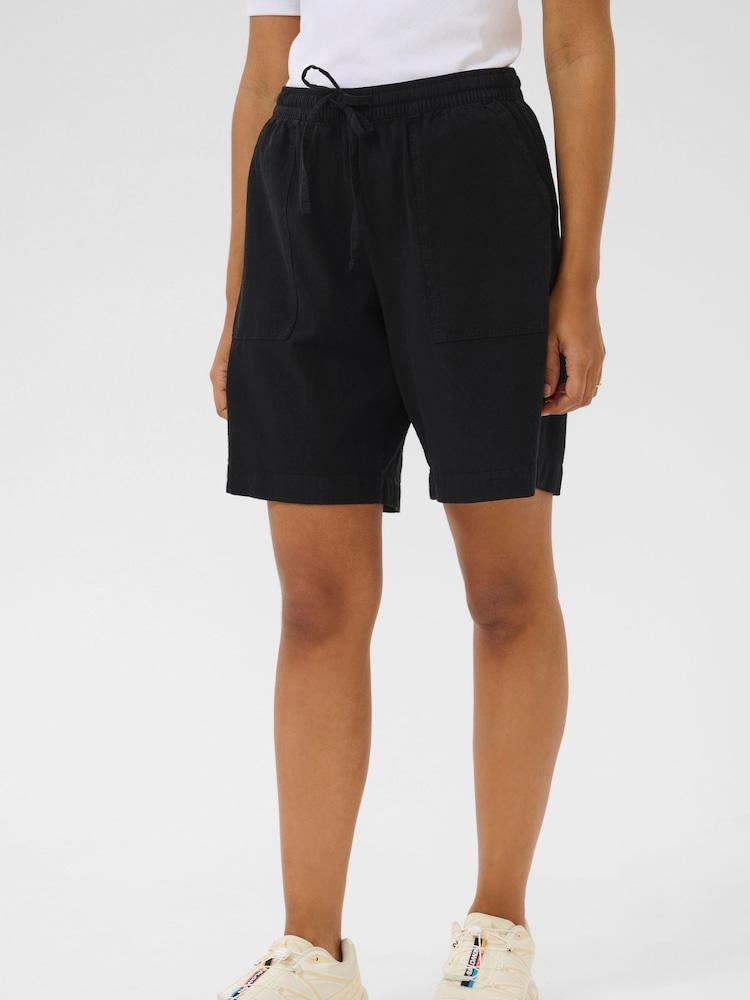 Kaffe KAnaya Wide Legs Elastic Waist 100% Cotton Black Shorts - Image 1 of 5