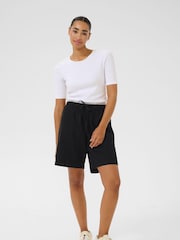 Kaffe KAnaya Wide Legs Elastic Waist 100% Cotton Black Shorts - Image 2 of 5