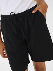 Kaffe KAnaya Wide Legs Elastic Waist 100% Cotton Black Shorts - Image 3 of 5