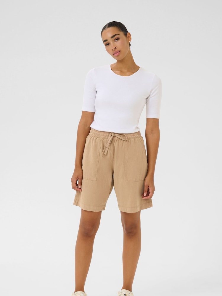 Kaffe Natural KAnaya Wide Legs Elastic Waist 100% Cotton Shorts - Image 1 of 5