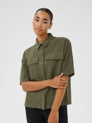 Kaffe Green KAnaya Short Sleeve 100% Cotton Pocket Shirt - Image 1 of 5