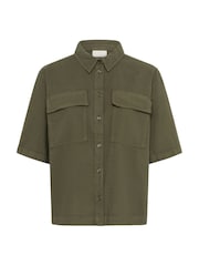 Kaffe Green KAnaya Short Sleeve 100% Cotton Pocket Shirt - Image 4 of 5