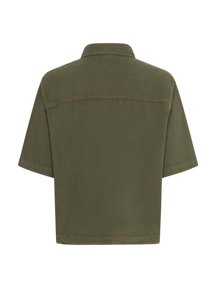 Kaffe Green KAnaya Short Sleeve 100% Cotton Pocket Shirt - Image 5 of 5