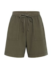 Kaffe Green KAnaya Wide Legs Elastic Waist 100% Cotton Shorts - Image 1 of 2