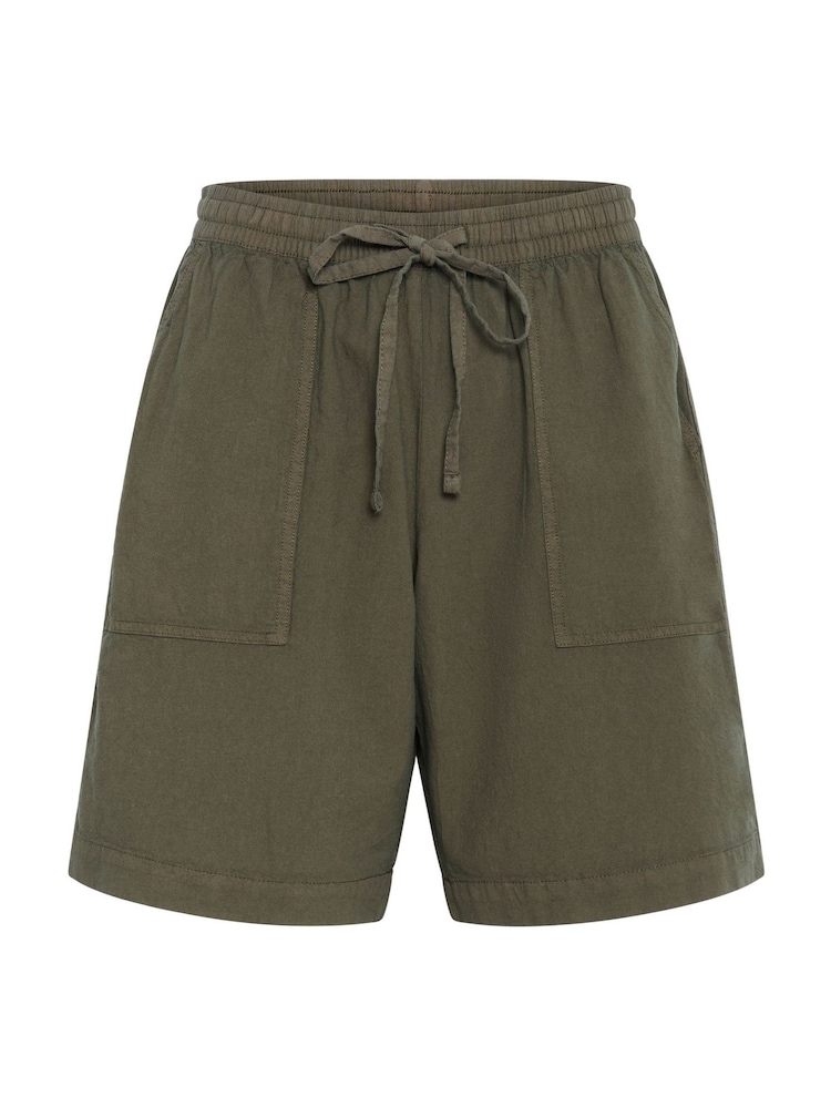 Kaffe Green KAnaya Wide Legs Elastic Waist 100% Cotton Shorts - Image 1 of 2