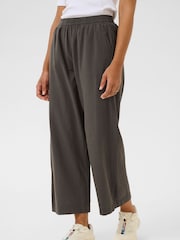 Kaffe Grey KAnaya Elastic Waist Cropped 100% Cotton Trousers - Image 1 of 5