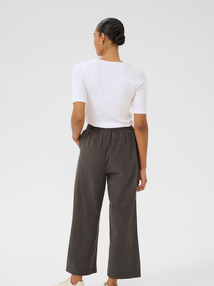 Kaffe Grey KAnaya Elastic Waist Cropped 100% Cotton Trousers - Image 2 of 5