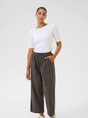 Kaffe Grey KAnaya Elastic Waist Cropped 100% Cotton Trousers - Image 3 of 5