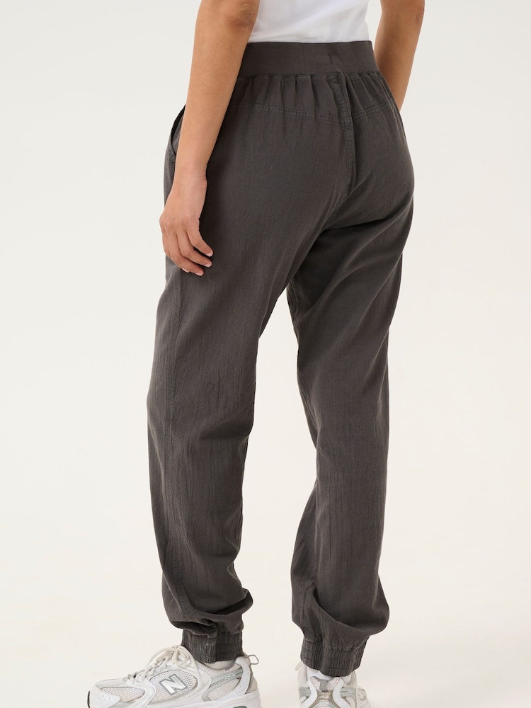 Kaffe Grey KAnaya Elastic Waist Casual 100% Cotton Trousers - Image 2 of 6