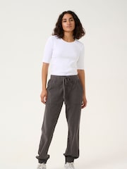 Kaffe Grey KAnaya Elastic Waist Casual 100% Cotton Trousers - Image 3 of 6