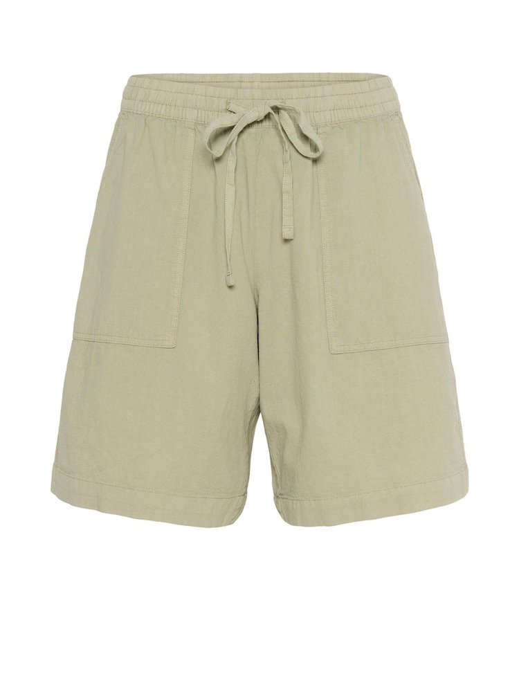 Kaffe Green KAnaya Wide Legs Elastic Waist 100% Cotton Shorts - Image 1 of 2