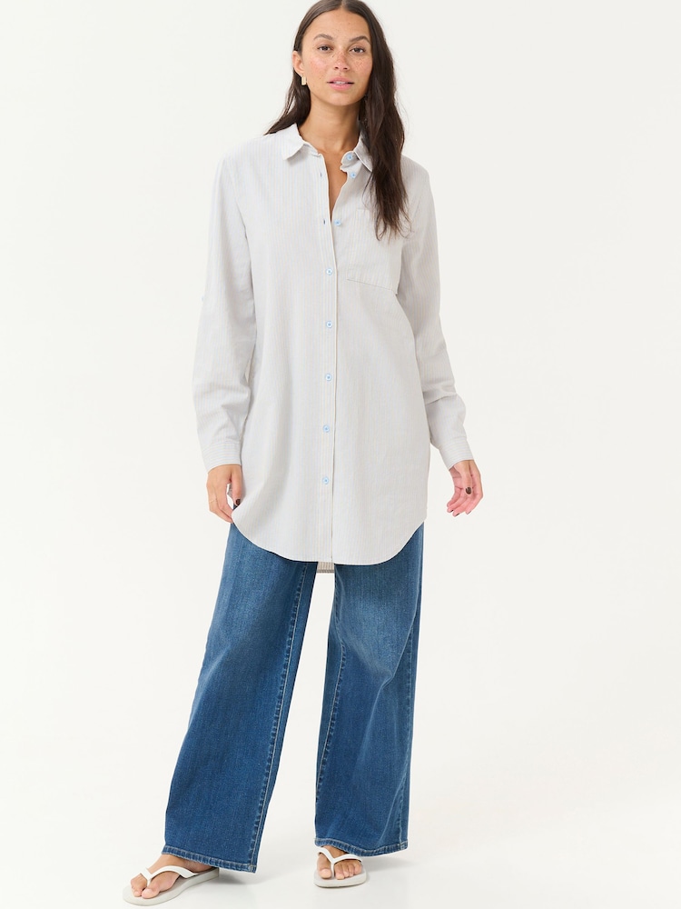 Kaffe Casual Fit KAnaya Striped 100% Cotton Tunic Blue Shirt - Image 2 of 5