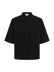 Kaffe KAnaya Short Sleeve Pocket 100% Cotton Black Shirt - Image 4 of 5