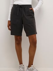Kaffe Grey KAnaya Wide Legs Elastic Waist 100% Cotton Shorts - Image 1 of 7