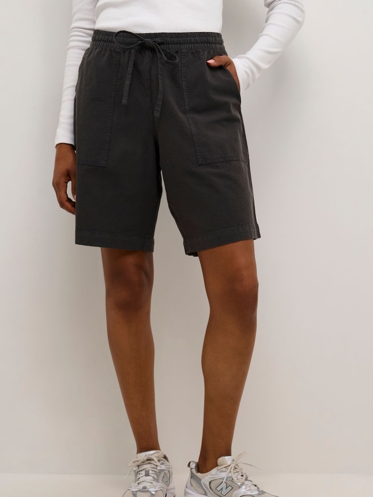 Kaffe Grey KAnaya Wide Legs Elastic Waist 100% Cotton Shorts - Image 1 of 7