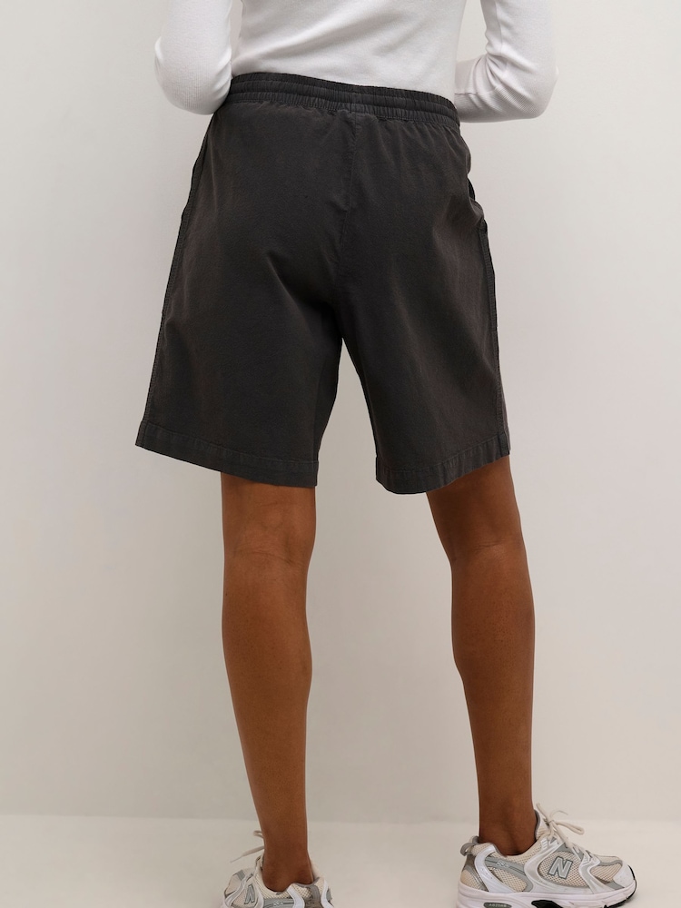 Kaffe Grey KAnaya Wide Legs Elastic Waist 100% Cotton Shorts - Image 2 of 7
