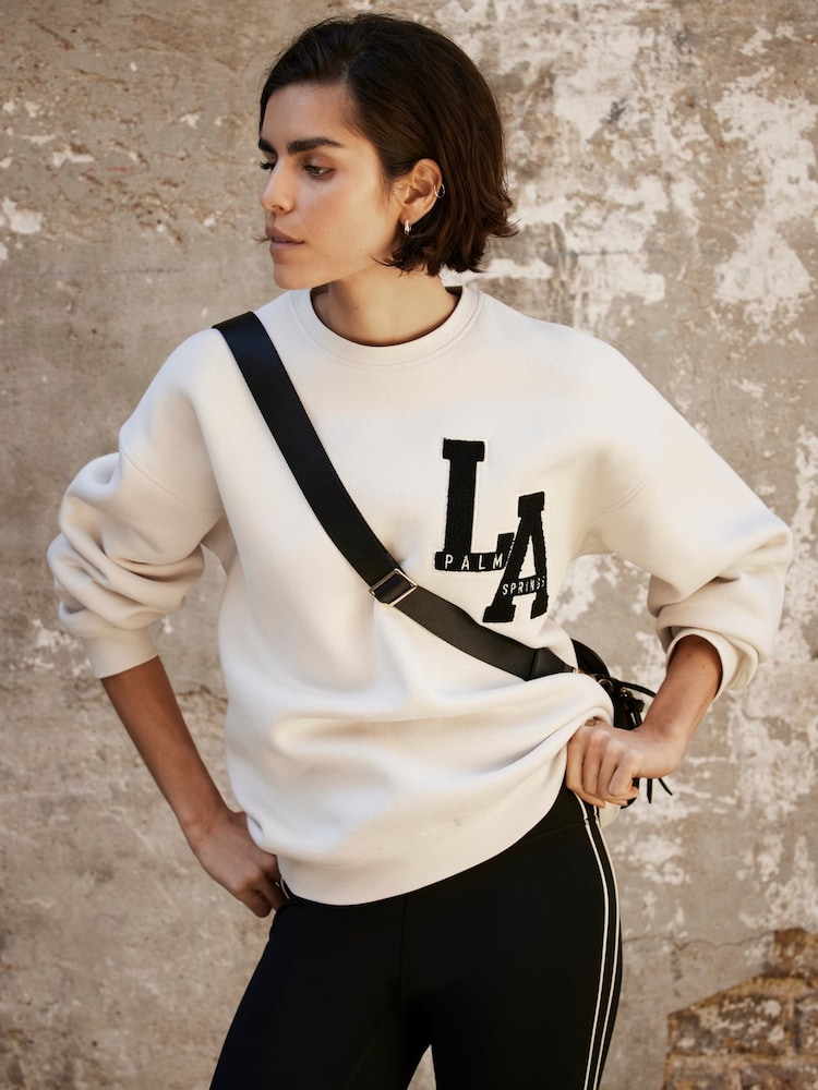 Mint Velvet Cream Cotton Blend Relaxed Glamour Logo Sweatshirt - Image 1 of 8