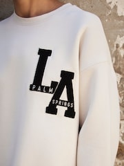 Mint Velvet Cream Cotton Blend Relaxed Glamour Logo Sweatshirt - Image 2 of 8