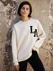 Mint Velvet Cream Cotton Blend Relaxed Glamour Logo Sweatshirt - Image 3 of 8