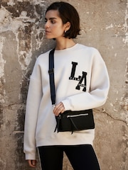 Mint Velvet Cream Cotton Blend Relaxed Glamour Logo Sweatshirt - Image 5 of 8