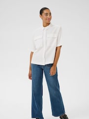 Kaffe KAnaya Short Sleeve 100% Cotton Pocket White Shirt - Image 2 of 5