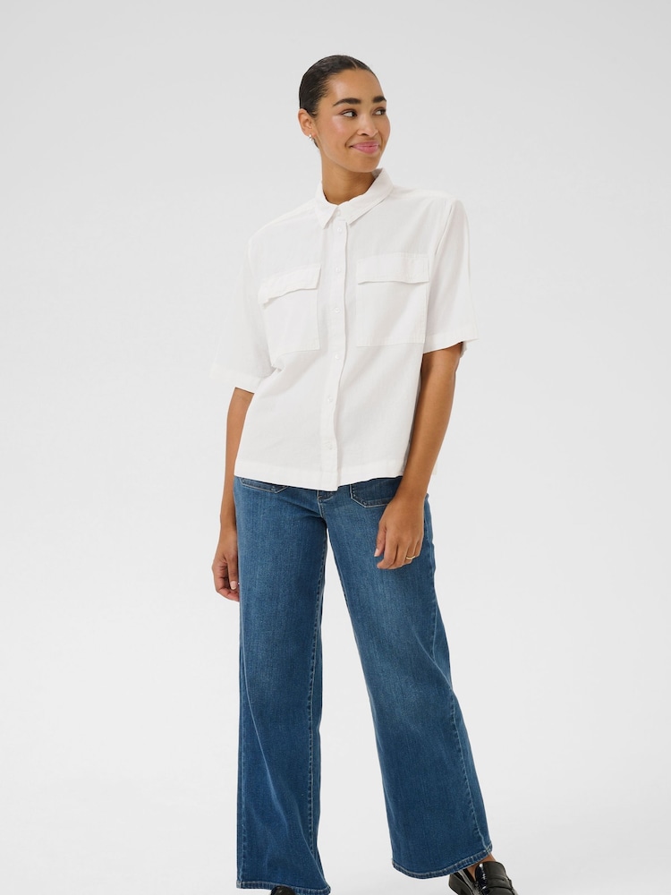 Kaffe KAnaya Short Sleeve 100% Cotton Pocket White Shirt - Image 2 of 5