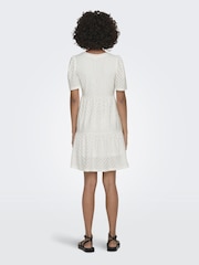 JDY White Short Sleeve Pointelle Tiered Jersey Dress - Image 2 of 5