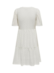 JDY White Short Sleeve Pointelle Tiered Jersey Dress - Image 5 of 5