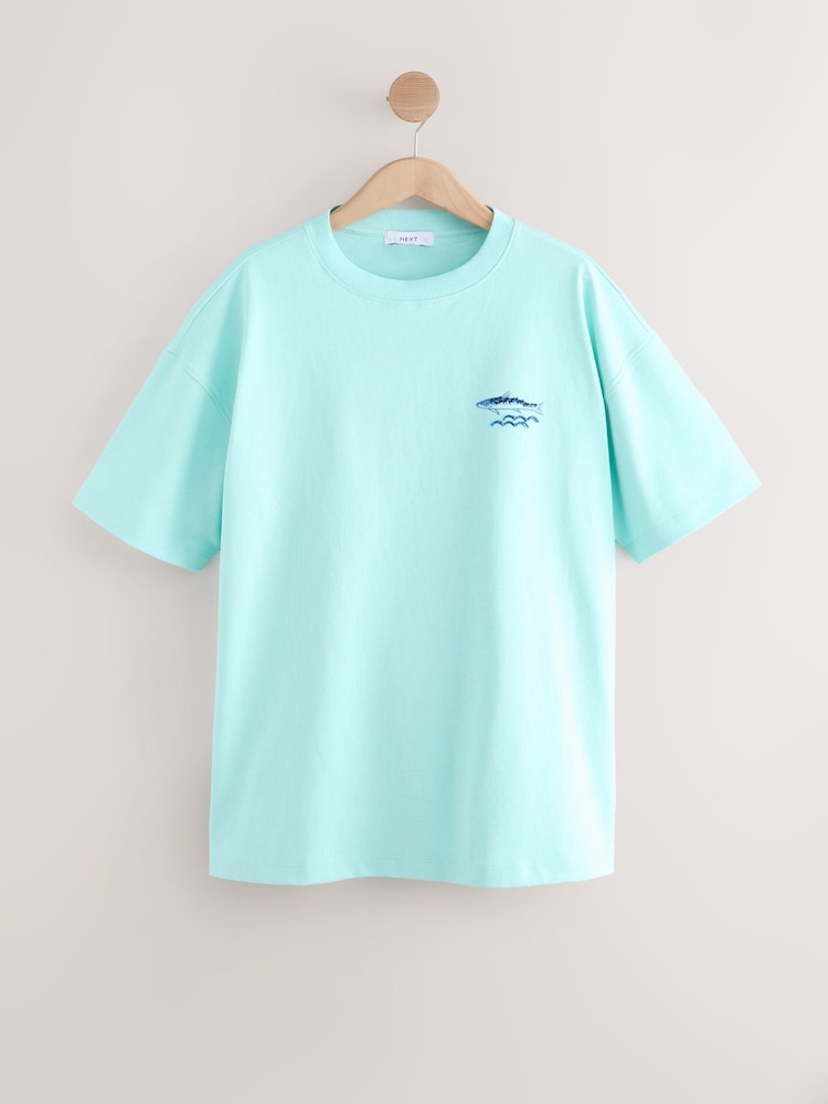 Blue Graphic Print Beach T-Shirt - Image 7 of 10