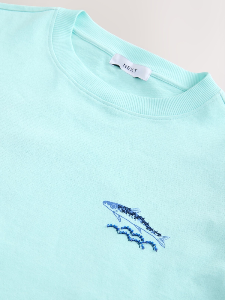 Blue Graphic Print Beach T-Shirt - Image 9 of 10