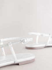 Silver Forever Comfort® Jewel Detail Strappy Flat Sandals - Image 7 of 8