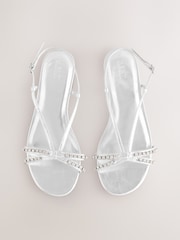 Silver Forever Comfort® Jewel Detail Strappy Flat Sandals - Image 8 of 8