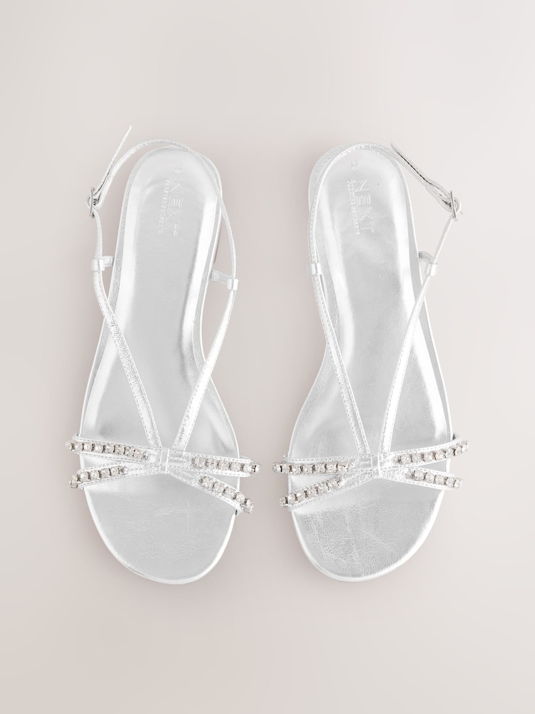 Silver Forever Comfort® Jewel Detail Strappy Flat Sandals - Image 8 of 8