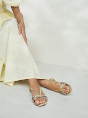 Gold Forever Comfort® Jewel Detail Strappy Flat Sandals - Image 1 of 8