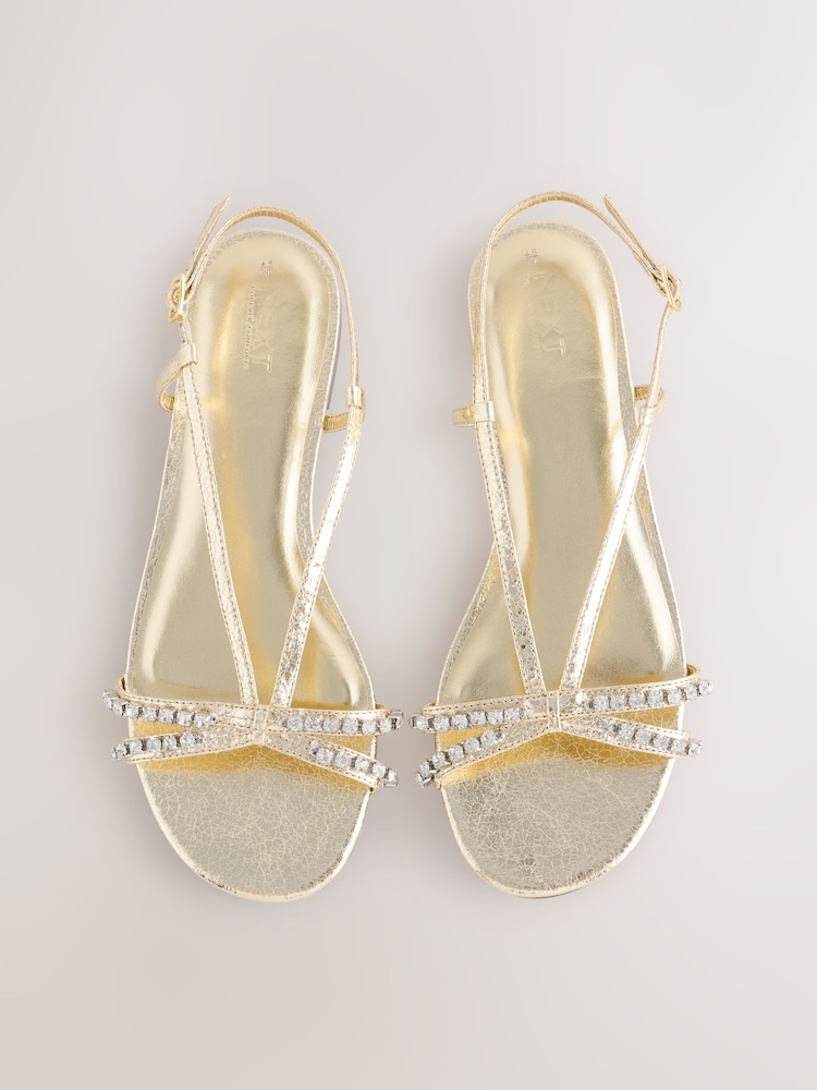 Gold Forever Comfort® Jewel Detail Strappy Flat Sandals - Image 8 of 8